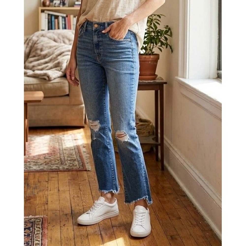 Mother The Insider Crop Step Chew Jeans 29 Dancing On Coals Distressed Flare